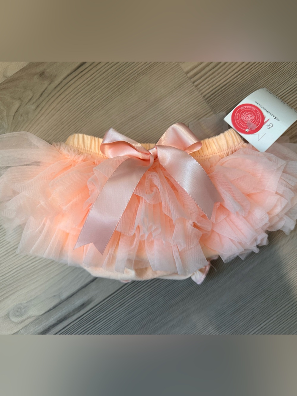 Peach Tulle Ruffle Baby Bloomers with Satin Bow